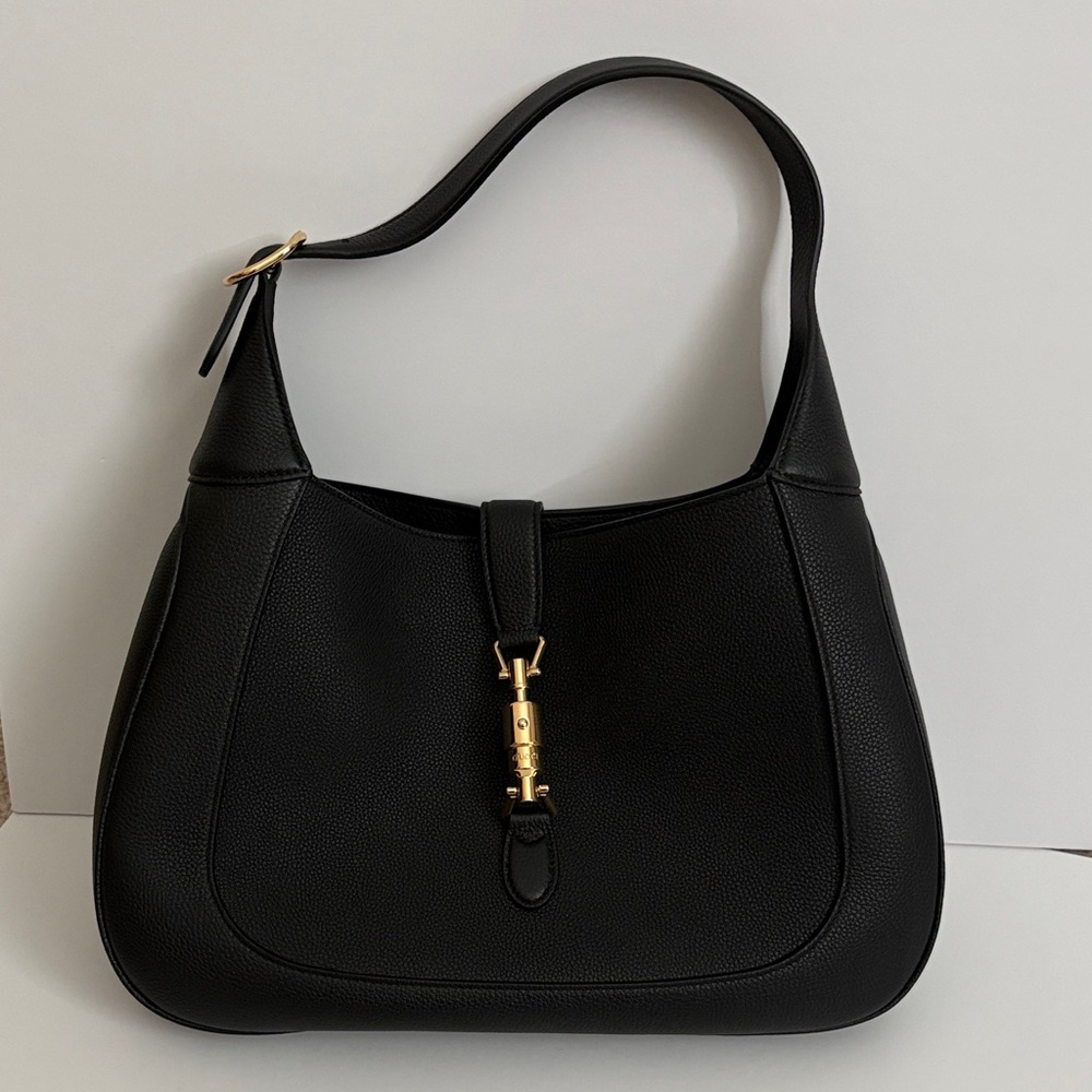 Elegant Black Shoulder Bag with Gold Buckle